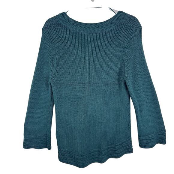 Style & Co Green Emerald Long Flared Sleeve Round Knit Pullover Sweater Size M - Picture 2 of 5